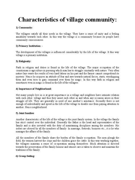characteristics of village|village .